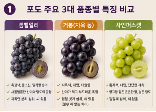 9월 제철 포도 고르는 법｜캠벨·거봉·샤인머스캣 품종 차이와 하얀 가루의 진실