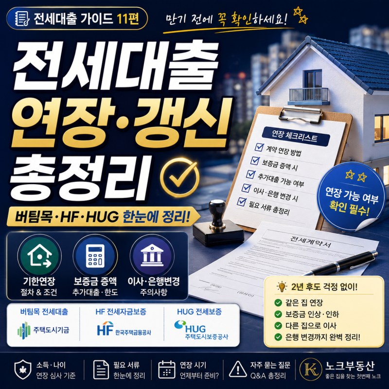 전세대출 연장·갱신 총정리｜버팀목·HF·HUG 만기 전에 꼭 확인할 것 [전세대출 가이드 11편]