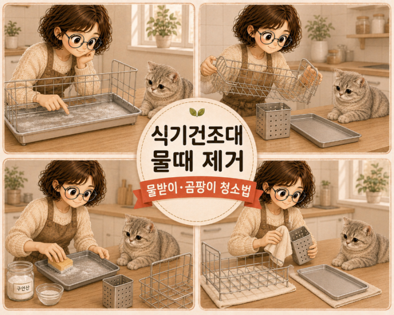 [리빙] 식기건조대 물때 제거｜물받이 하얀 얼룩·곰팡이 청소법