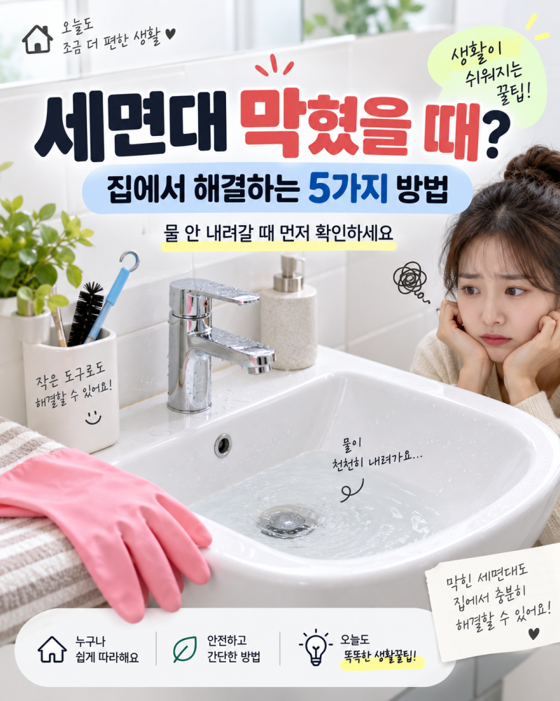 세면대 막혔을 때? 물 안 내려갈 때 집에서 해결하는 5가지 방법
