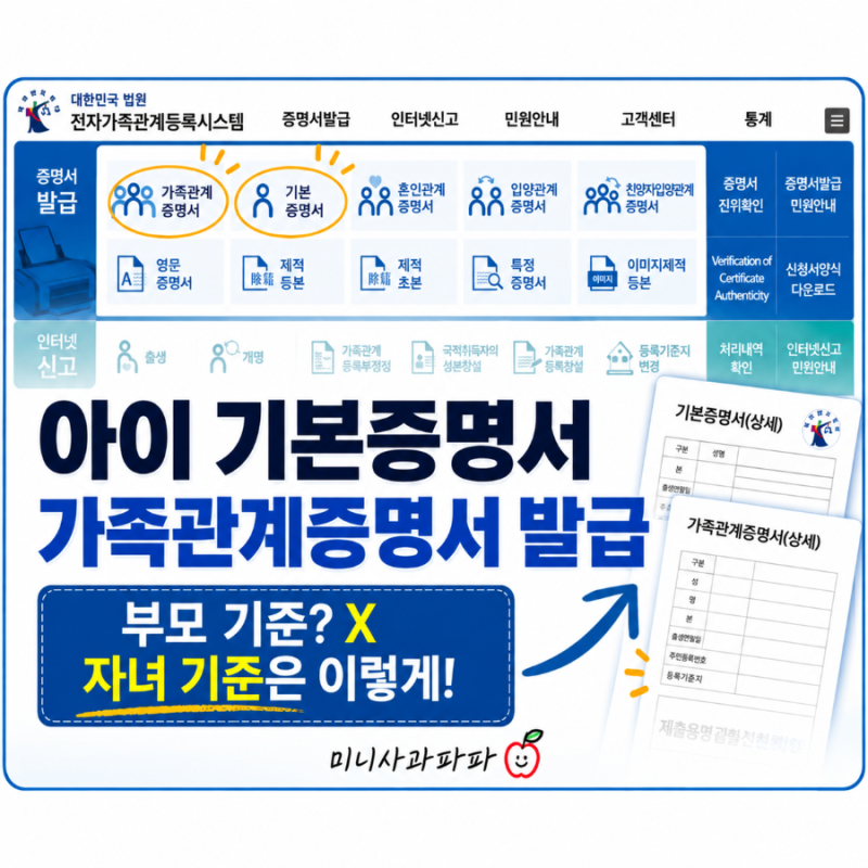 아이기본증명서·가족관계증명서 인터넷 발급 방법｜자녀 기준 쉽게 따라하기