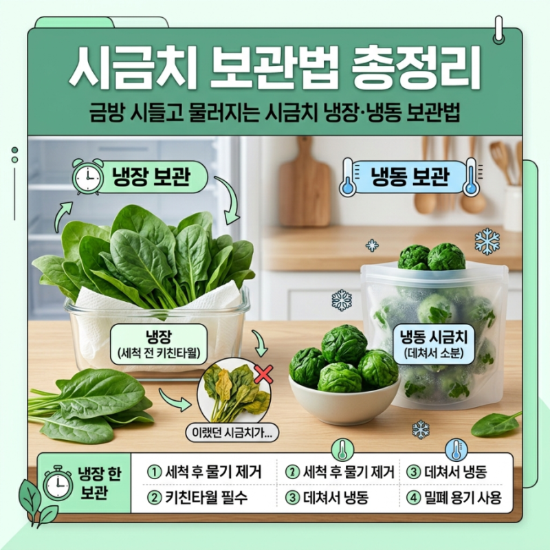 시금치 보관법 총정리｜금방 시들고 물러지는 시금치 냉장·냉동 보관법