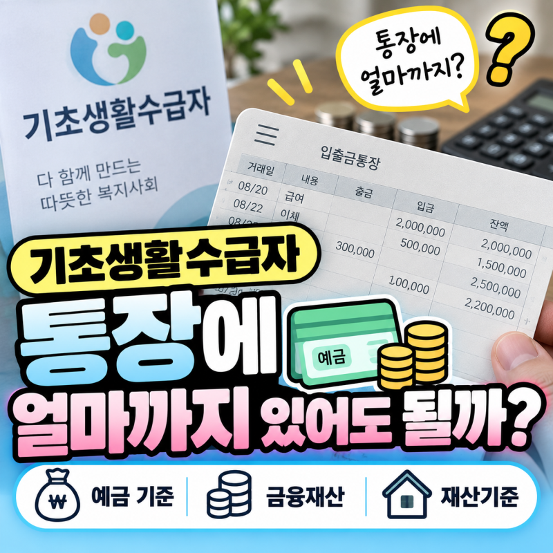 기초생활수급자 통장에 얼마까지 있어도 될까?(예금, 금융재산, 재산기준)
