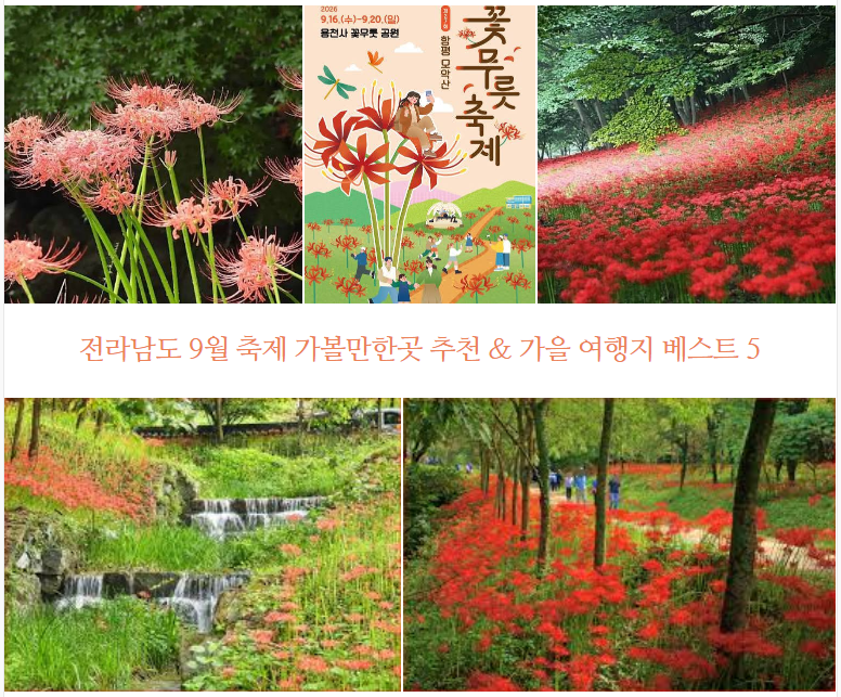 전라남도 9월 축제 가볼만한곳 추천 & 가을 여행지 베스트 5와 필수정보 정리