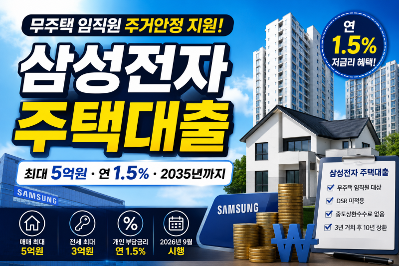 삼성전자 직원 주택대출 최대 5억원? 연 1.5% 금리·대상 주택·조건 총정리