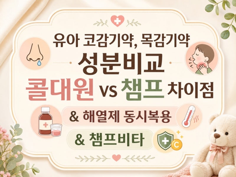 유아 코감기약,목감기약 성분 비교 | 콜대원VS챔프 차이점 & 해열제 동시 복용 & 챔큐비타효능