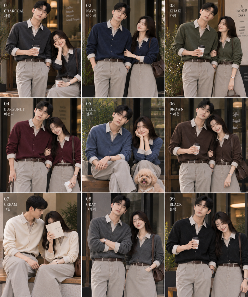 가을 커플룩 추천, 남자 여자 가디건 코디