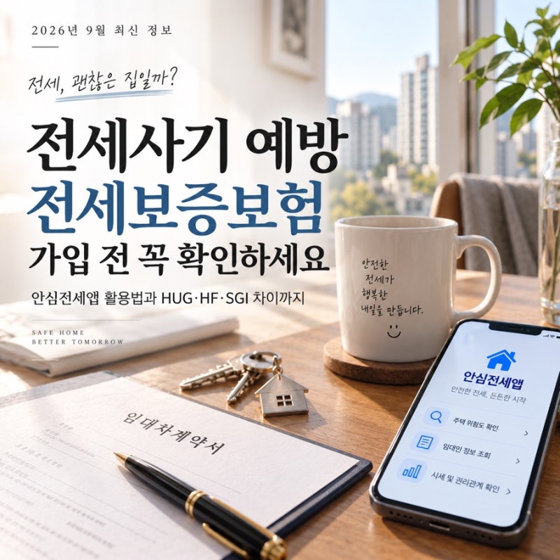 전세사기 예방, 전세보증보험 가입 전 꼭 확인하세요｜2026년 9월 안심전세앱·HUG·HF·SGI