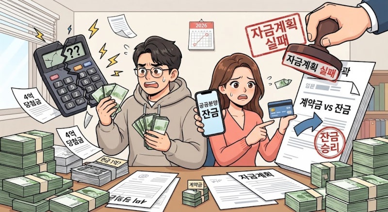 4억 공공분양에 당첨되면 현금 1억이 넘을까? 2026 계약금보다 잔금에서 갈리는 자금계획