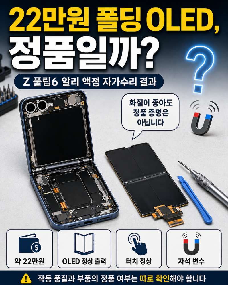 갤럭시 Z 플립6 알리 액정 자가수리, 22만원 폴딩 OLED 정품일까?