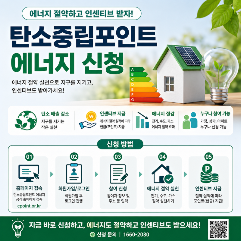 탄소중립포인트 에너지 신청으로 연간 전기·가스 요금 10만 원 캐시백 받기