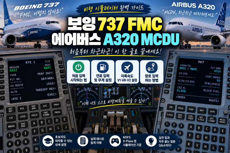보잉 737 FMC·에어버스 A320 MCDU 처음 입력하는 법｜항로·연료·이륙속도 V1·VR·V2까지