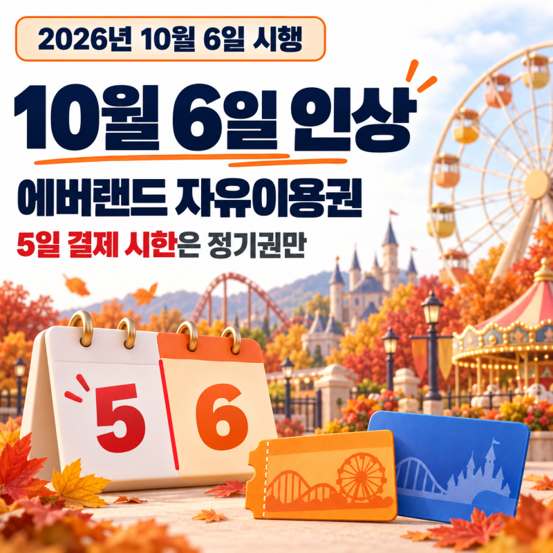 에버랜드 자유이용권 10월 6일 인상, 10월 5일 결제 시한은 정기권에만 있어요