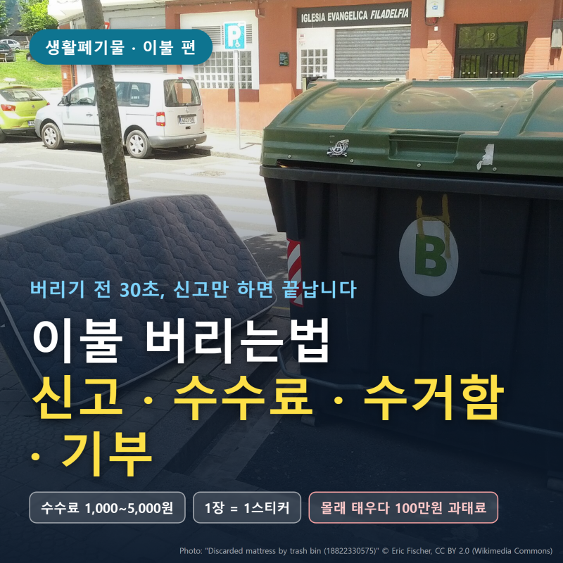 이불 버리는법, 수수료 1,000~5,000원