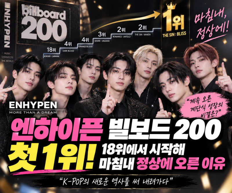 엔하이픈 빌보드 200 첫 1위_데뷔 후 계속 오른 계단식 성장의 비결