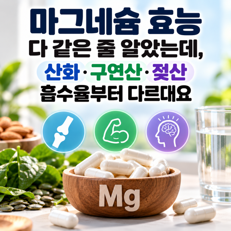 마그네슘 효능 다 같은 줄 알았는데, 산화·구연산·젖산 흡수율부터 다르대요