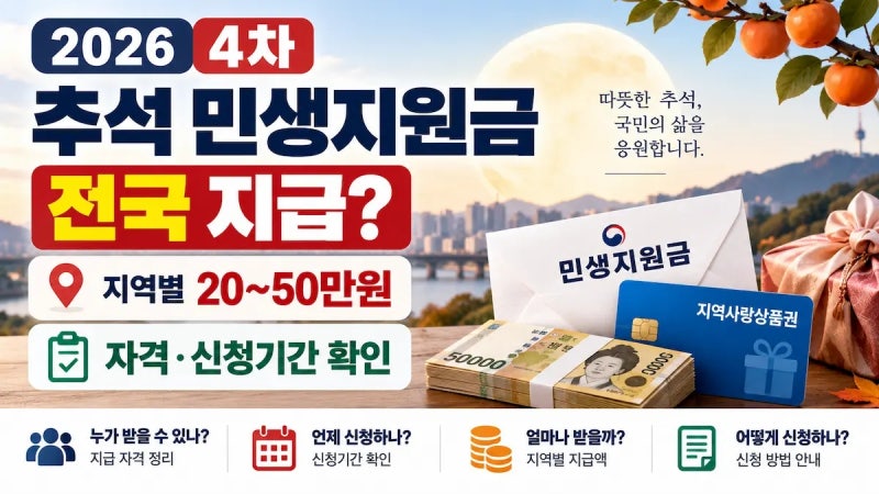 2026 4차 추석 민생지원금 정리｜자격, 신청기간, 전국 지급 여부·지역별 지급액