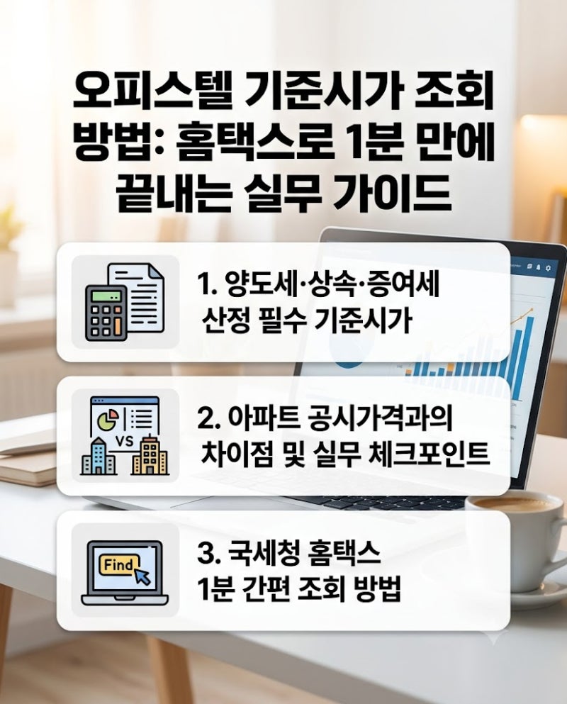 오피스텔 기준시가 조회 방법 홈택스로 1분 만에 끝내는 실무 가이드