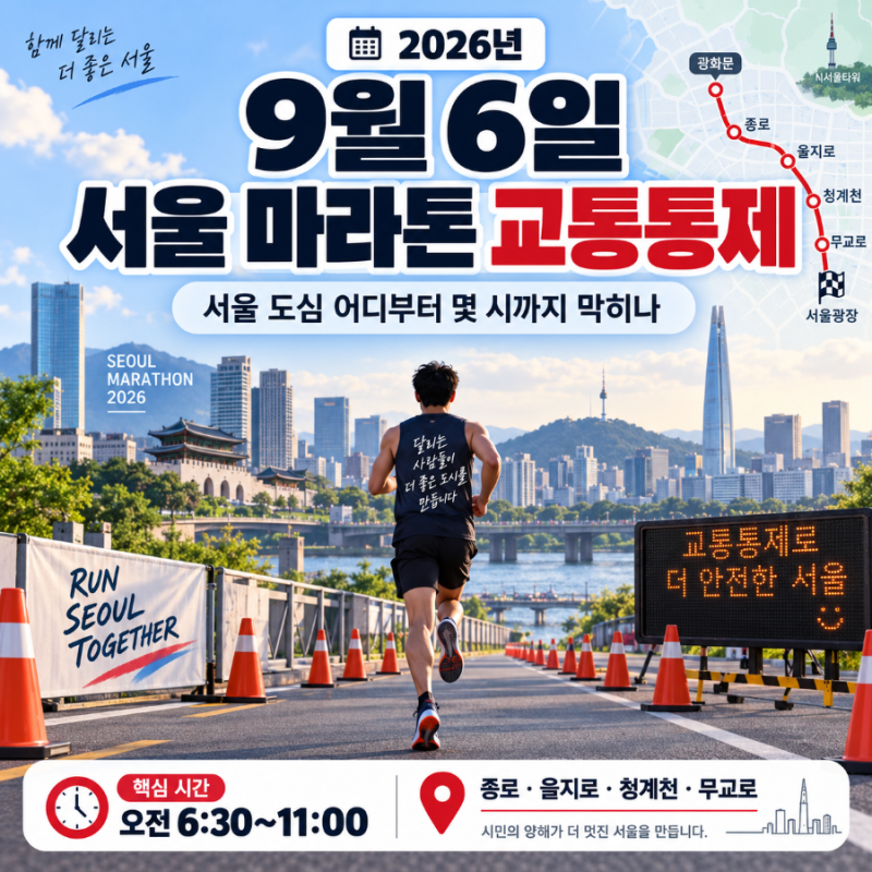 9월 6일 서울 마라톤 교통통제 총정리, 어디부터 몇 시까지 막히나?