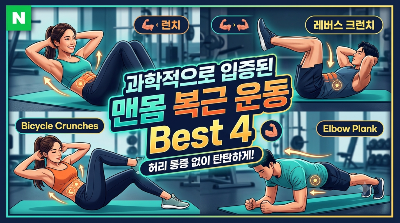 맨몸 복근 운동 Best 4 : 허리 통증 없이 탄탄한 복부 만들기
