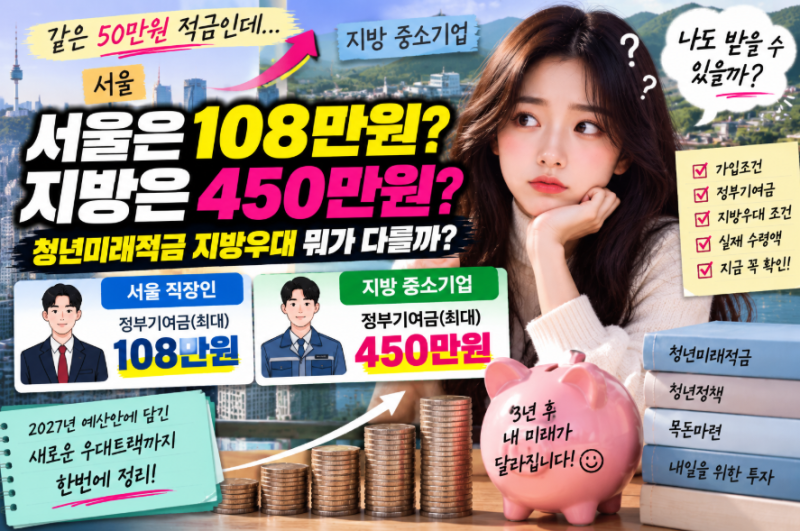 서울 직장인 108만원, 지방 중소기업은 최대 450만원? 청년미래적금 지방우대 뭐가 다를까