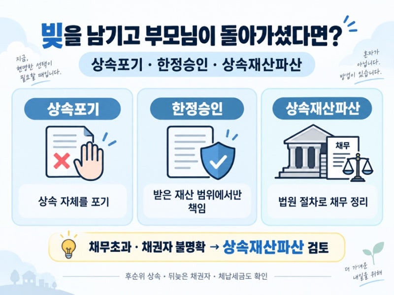 빚을 남기고 부모님이 돌아가셨다면?상속포기·한정승인·상속재산파산, 그리고 뒤늦게 나타....