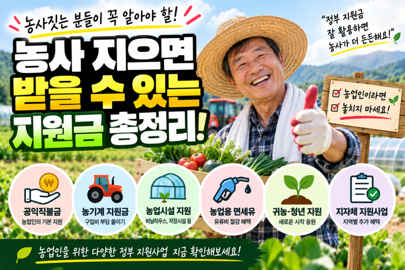 농사 지으면 받을 수 있는 지원금 총정리｜농업인 정부 지원금·보조금 알아보기