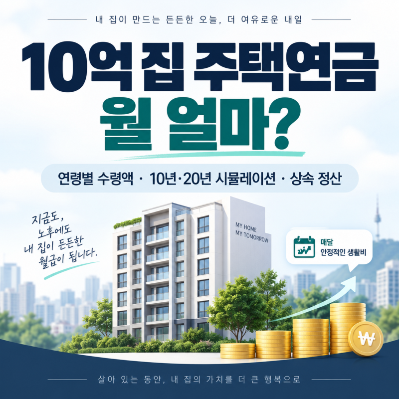 10억짜리 집으로 주택연금 받으면 월 얼마일까? 10년·20년 수령액과 상속까지 계산