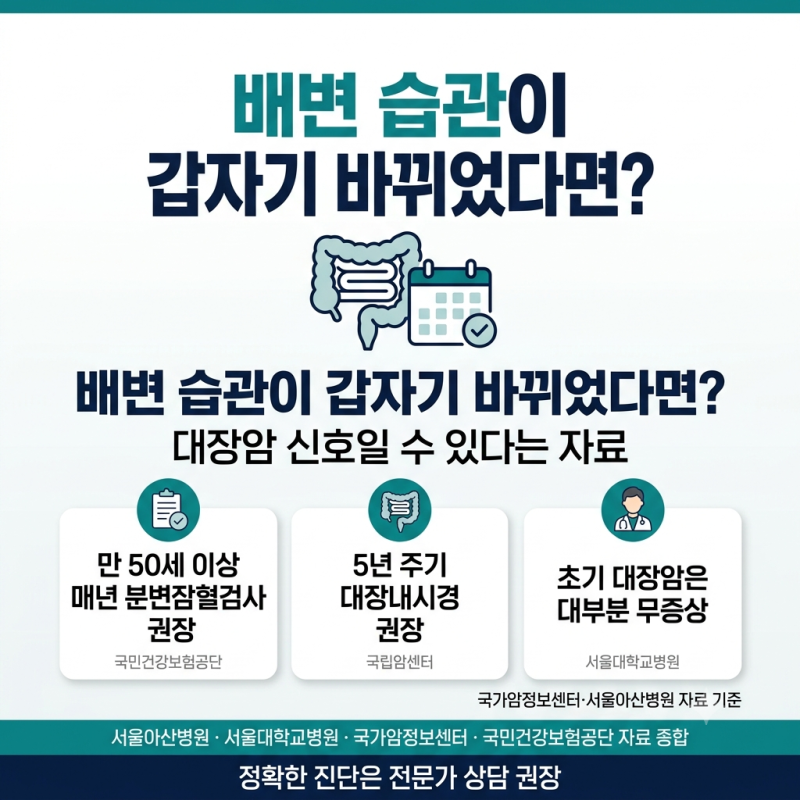 배변 습관이 갑자기 바뀌었다면? 대장암 신호일 수 있다는 자료