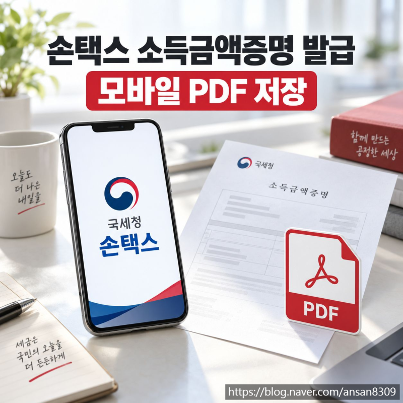 손택스 소득금액증명원 발급, 모바일 PDF 저장 방법