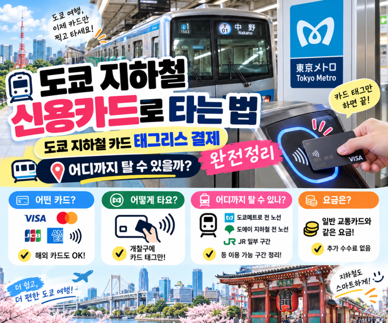도쿄 지하철 신용카드로 타는 법, 도쿄 지하철 카드 태그리스 결제 완전정리 (어디까지 탈 수....