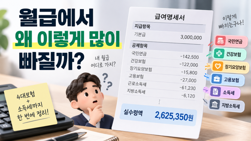 월급에서 왜 이렇게 많이 빠질까? 4대보험·소득세 한 번에 정리