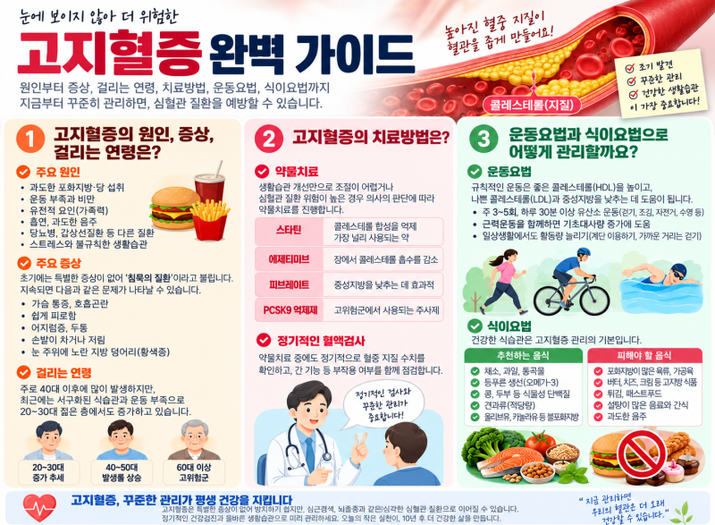 고지혈증 원인과 증상부터 치료방법·운동요법·식이요법까지 총정리