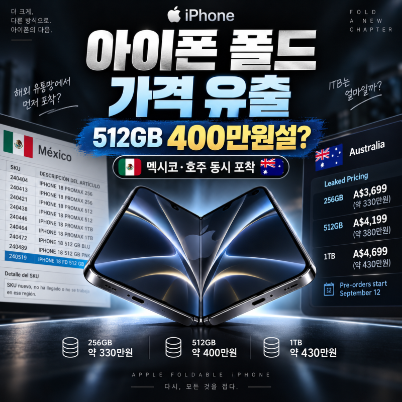 아이폰 폴드 512GB가 400만원? 멕시코·호주 유출가 겹쳤다…애플 역대 최고가 현실화?