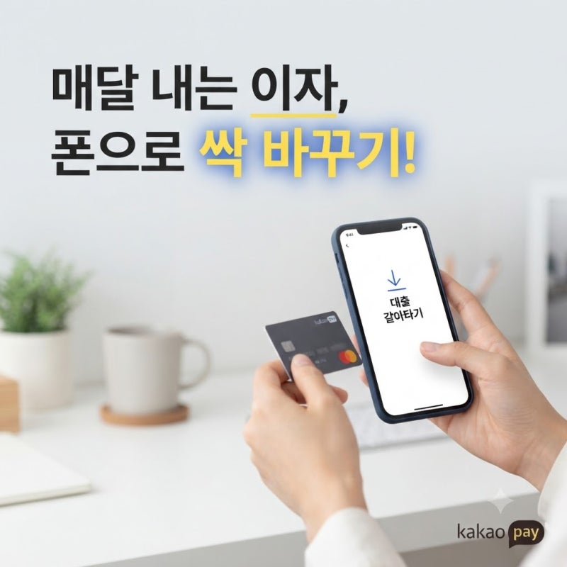 "매달 나가는 비싼 이자, 이제 스마트폰으로 싹 갈아엎으세요!" 카카오페이 대출 갈아타기 이....