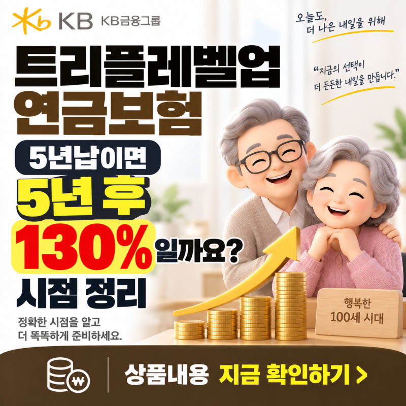 KB 트리플레벨업 연금보험 5년납이면 5년 후 130%일까요? 시점 정리