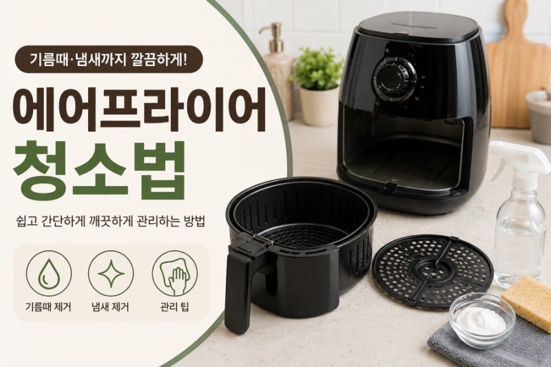 에어프라이어 청소법｜기름때 쉽게 제거하는 방법, 냄새까지 깔끔하게 없애기