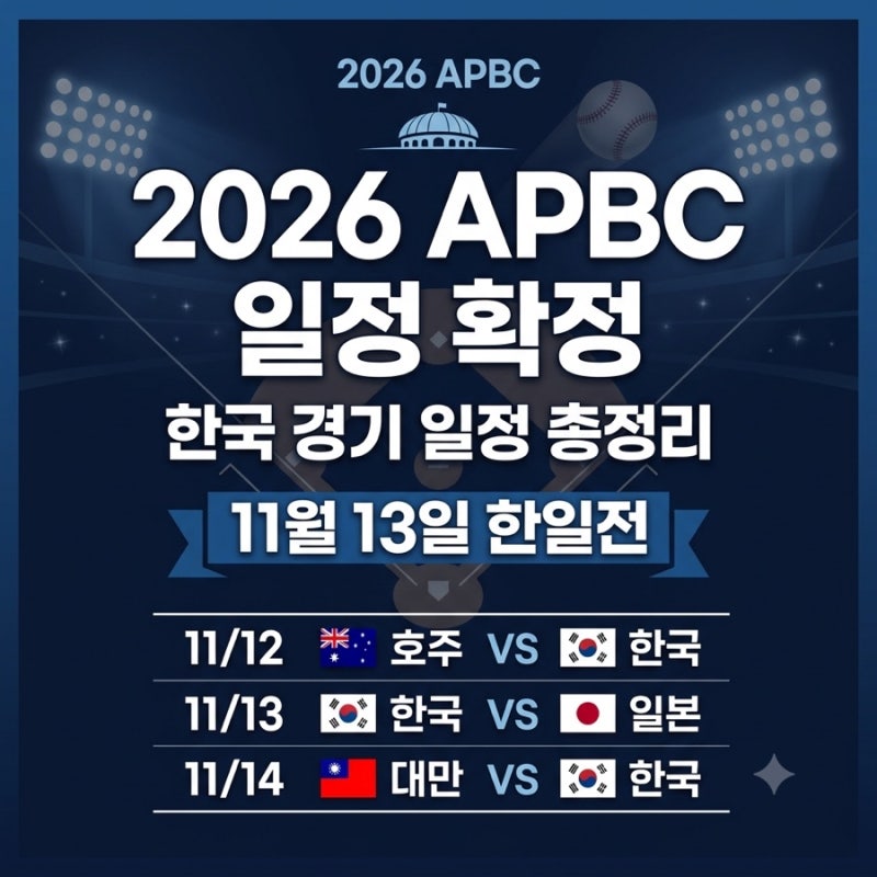 ⚾️2026 APBC 아시아 프로야구 챔피언십 일정 확정｜한국 경기·한일전·결승전 총정리