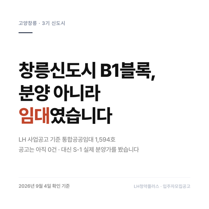 창릉신도시 B1블록, 분양 아니라 임대였습니다