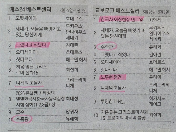 교보문고 베스트셀러 순위 | 9월 1주차