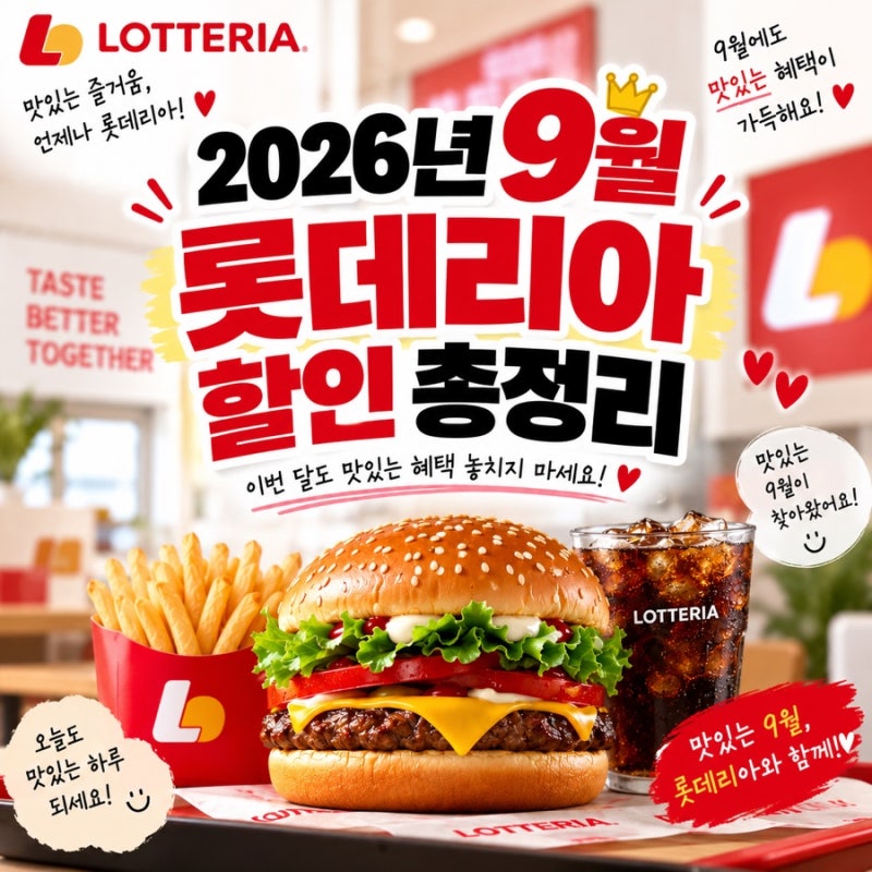 2026년 9월 롯데리아 할인 총정리｜쿠폰 10종·오!잇츠데이·리아스낵타임