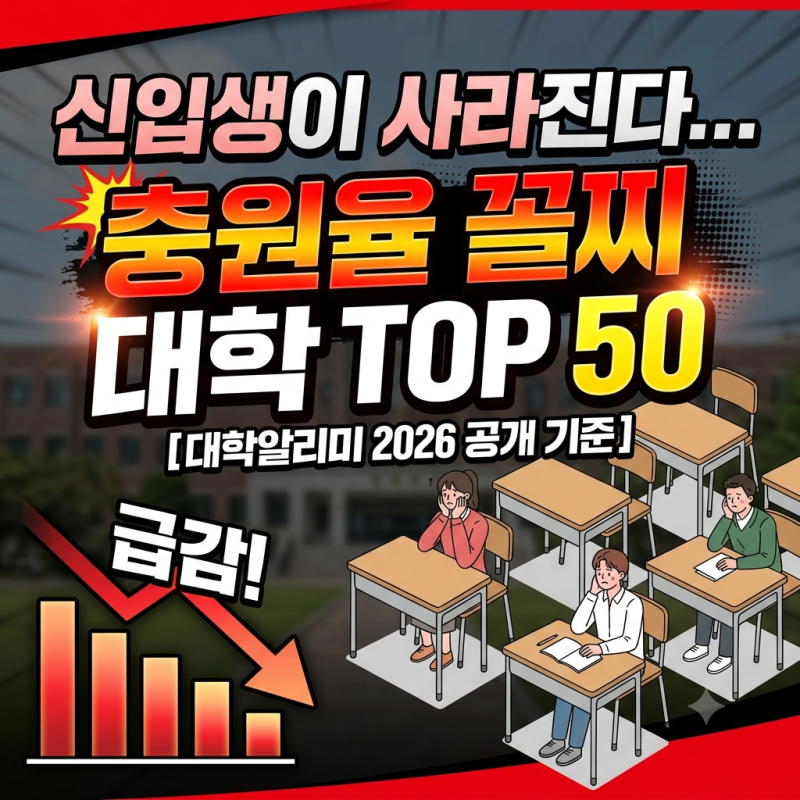 신입생이 사라지고 있습니다… 2026년 공개 기준 충원율 낮은 대학 TOP 50
