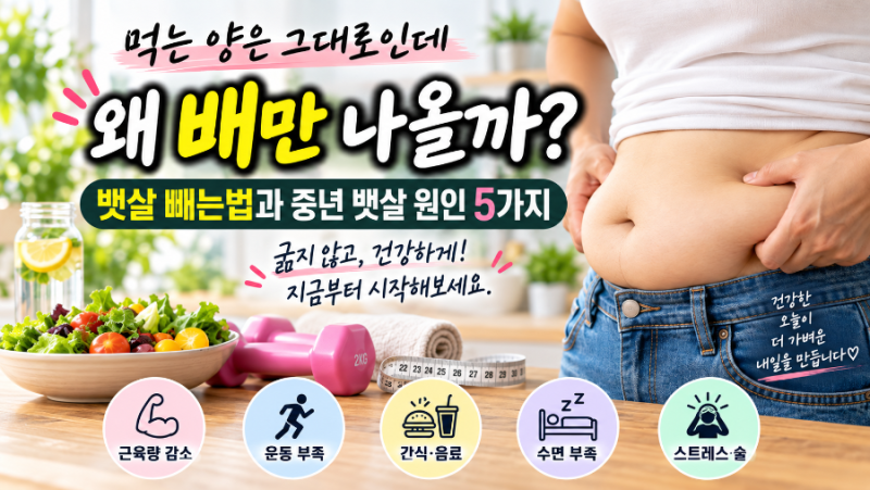 먹는 양은 그대로인데 왜 배만 나올까? 뱃살 빼는법과 중년 뱃살 원인 5가지
