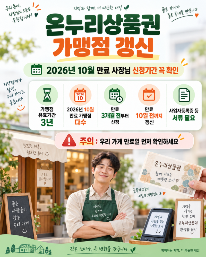 온누리상품권 가맹점 갱신｜2026년 10월 만료 사장님 신청기간 꼭 확인