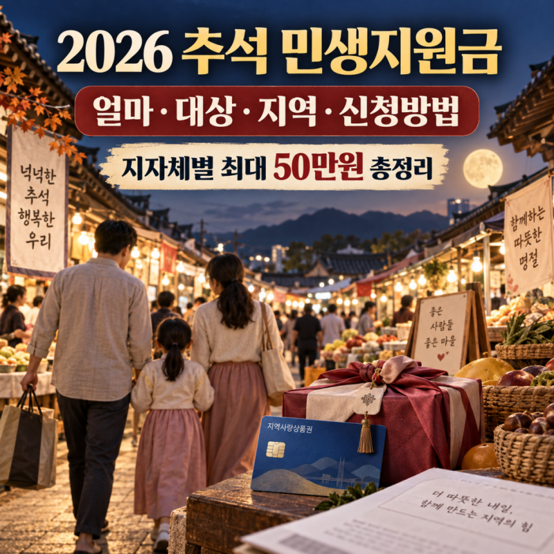 2026 추석 민생지원금 얼마 대상 지역 신청방법 — 지자체별 최대 50만원 총정리