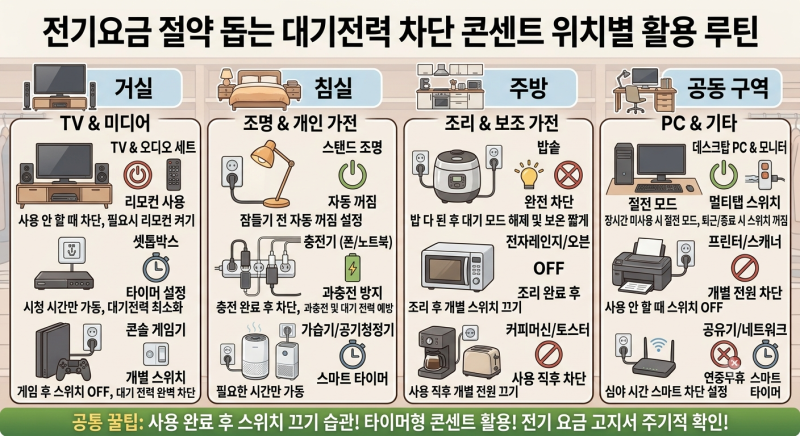 전기요금 절약 돕는 대기전력 차단 콘센트 위치별 활용 루틴