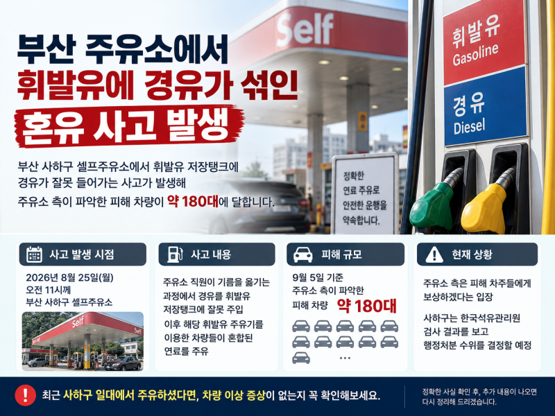 휘발유 탱크에 경유가? 부산 사하구 주유소 혼유 사고 대처법