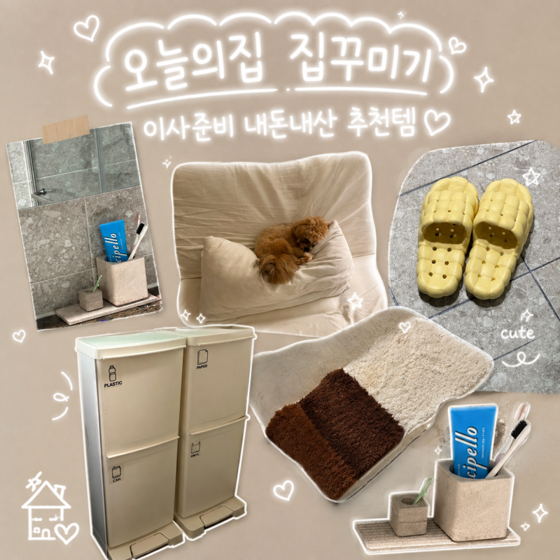 이사 후기_01 [오늘의집] 내돈내산 추천템 | 쇼파커버 욕실슬리퍼 칫솔꽂이 날개형휴지통 프....