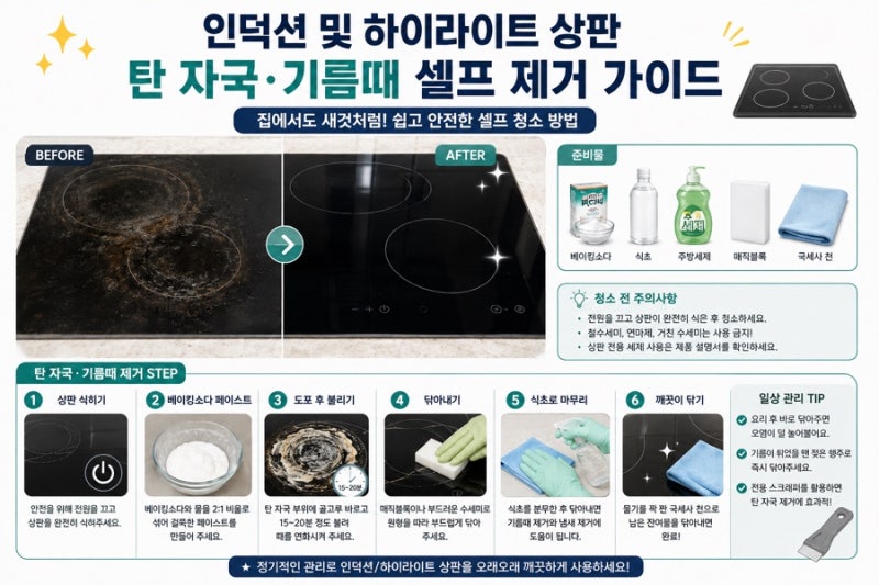[주방] 인덕션 및 하이라이트 상판 탄 자국·기름때 셀프 제거 가이드