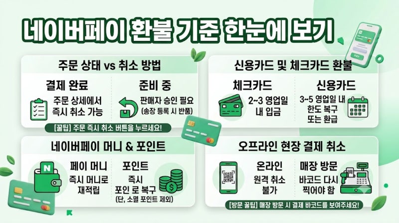 네이버페이 환불이 안들어올때 확인할사항 결제수단별 입금 시간과 팁